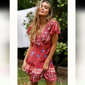 Boho floral wrap dress